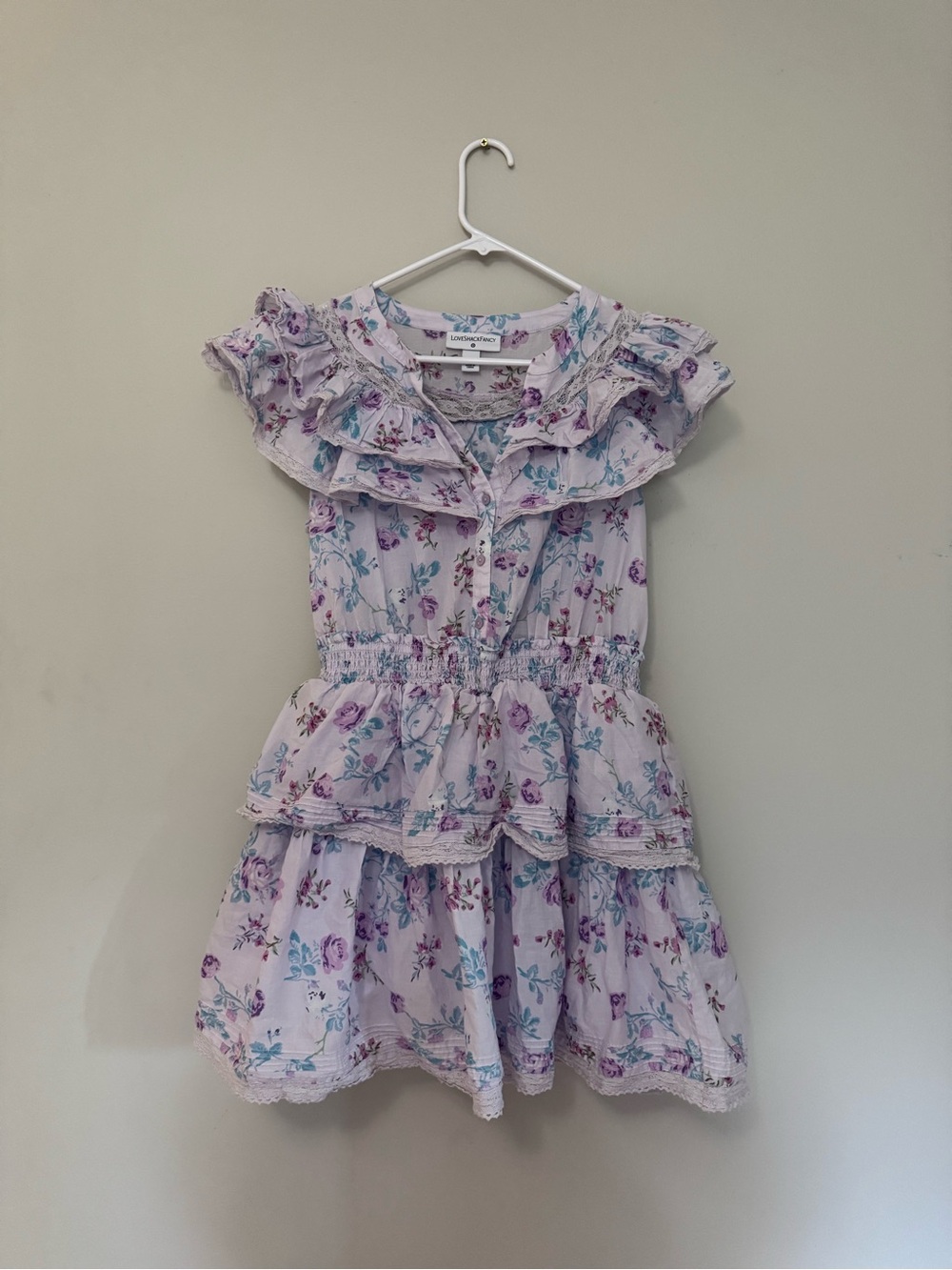 LoveShackFancy Lavender Floral Ruffle Dress